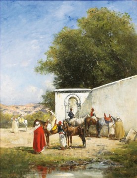 Árabe Painting - CHEVAUX a ABREUVOIR Victor Huguet Araber